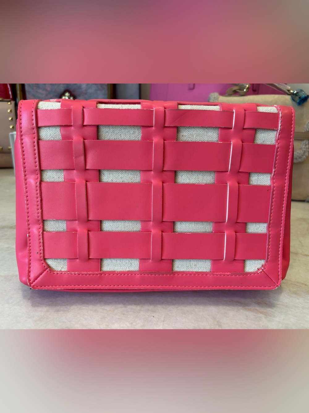 Pink Woven Crossbody Bag - Fashionable Women's Shoulder Bag - Picture 3 of 8